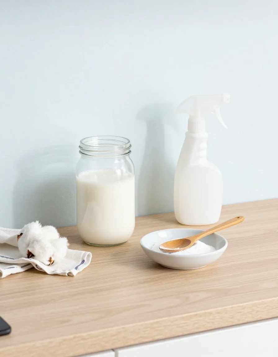 Everyday cleaning basics on a kitchen ledge